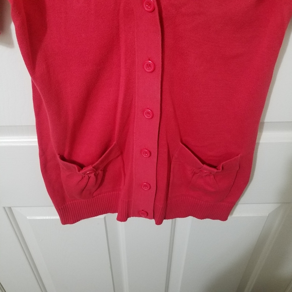 TABITHA Pink/Red Button Fitted 3/4 Sleeve Cardigan - Picture 5 of 11